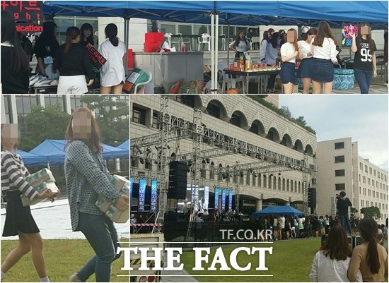축제 첫날인 24일 성신여대 천막에는 주점 대신 일일매점이 문을 열었다. 학생들은 술을 찾지 않고 마실거리를 나르며 축제를 준비하고 있다./성신여대=김아름 기자