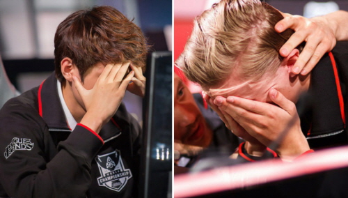 롤드컵 한국 대표 삼성 갤럭시 블루의 데프트 김혁규(왼쪽)와 롤드컵 유럽 대표 프나틱의 레클레스. 데프트와 레클레스의 공통점은 세계 톱 클래스로 평가받는 원거리딜러라는 점과 롤드컵에서 뜨거운 눈물을 흘린 후 한층 더 성장한 경기력을 선보였다는 점이다./라이엇게임즈 제공