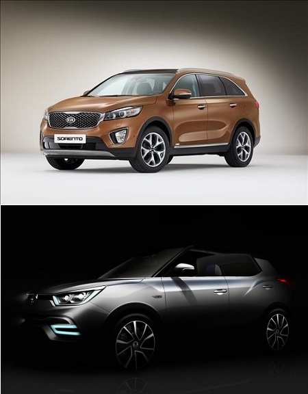 현대, 기아, 쌍용자동차 등 국내 완성차 업체들은 현지 시장 공략을 위해 이번 모터쇼에서 유럽 전략형 모델을 대거 출품한다. 기아자동차 유럽형 쏘렌토(위쪽), 쌍용차 콘센트카 XIV-에어 렌더링 이미지 / 각 사 제공