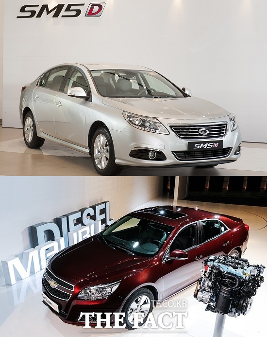 르노삼성자동차의 중형 디젤 세단 SM5 D(위쪽)와 한국지엠의 말리부 디젤 역시 자사의 내수시장 판매량의 18~20%를 차지하며 판매실적 견인의 일등공신 역할을 했다.