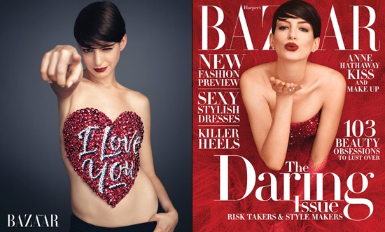 앤 해서웨이가 패션지 화보에서 파격적인 노출을 감행했다. / 하퍼스 바자 제공