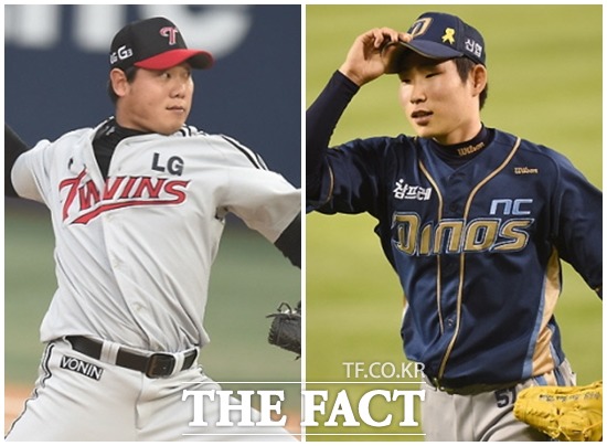 19일 열리는 프로야구 준플레이오프 1차전에 LG 류제국(왼쪽)과 NC 이재학이 선발로 내정됐다. / 더팩트 DB