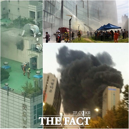 18일 오후 서울 강남 신논현의 한 공사 현장에서 화재가 발생했다. 또 서울 강서구 화곡동의 한 모텔에서 큰 불이 나 중국인 관광객 등 투숙객 수십여 명이 다쳐 병원으로 이송돼 치료를 받았다. 부산 해운대의 한 식당에서도 부탄가스가 폭발해 손님이 다치는 사고도 있었다(해당 기사와 무관)./트위터 캡처, 더팩트DB