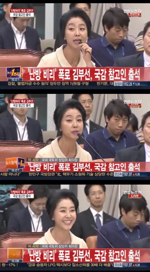 배우 김부선이 27일 국토교통부위원회 국정감사에 참고인 자격으로 출석했다. / 연합뉴스TV 뉴스 캡처