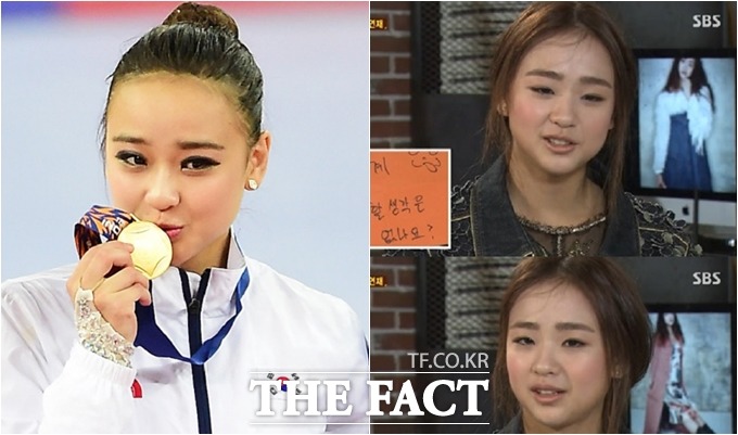 전국체전 불참으로 논란의 중심에 선 손연재가 대회 도중 부은 얼굴로 방송에 출연해 많은 비판을 받고 있다. /남동체육관 = 배정한 기자, SBS 방송 캡처