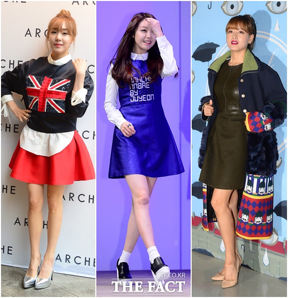 걸그룹 소녀시대 티파니 걸스데이 민아 레인보우 재경(왼쪽부터)이 센스 넘치는 행사 패션으로 무대 위와는 다른 매력을 발산하고 있다. / 김슬기 이새롬 기자