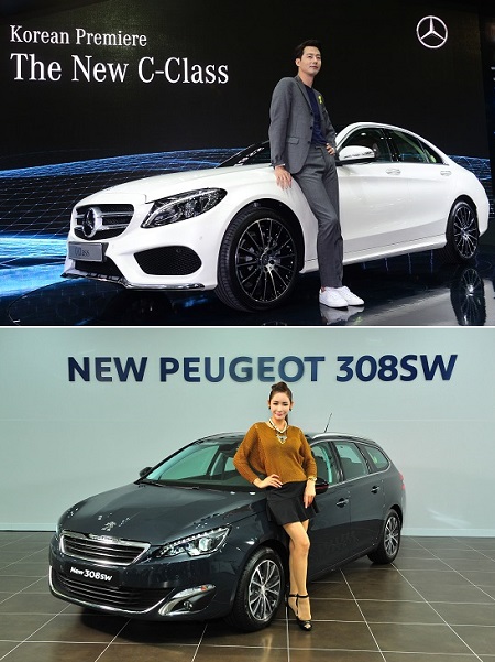 지난 3월과 6월에 풀체인지 모델로 국내 시장에 출시된 푸조의 308W(아래쪽)와 메르세데스-벤츠의 뉴 C클래스 등은 디자인과 편의사양 추가와 차체크기 확대에도 100kg 이상의 경량화에 성공하며 개선된 연비를 보이고 있다.