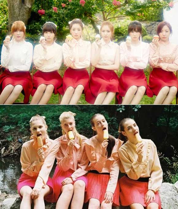 걸그룹 에이핑크가 컴백을 앞둔 가운데 새 앨범 재킷 사진(위)이 표절 논란에 휩싸였다./사진=온라인 커뮤니티 제공