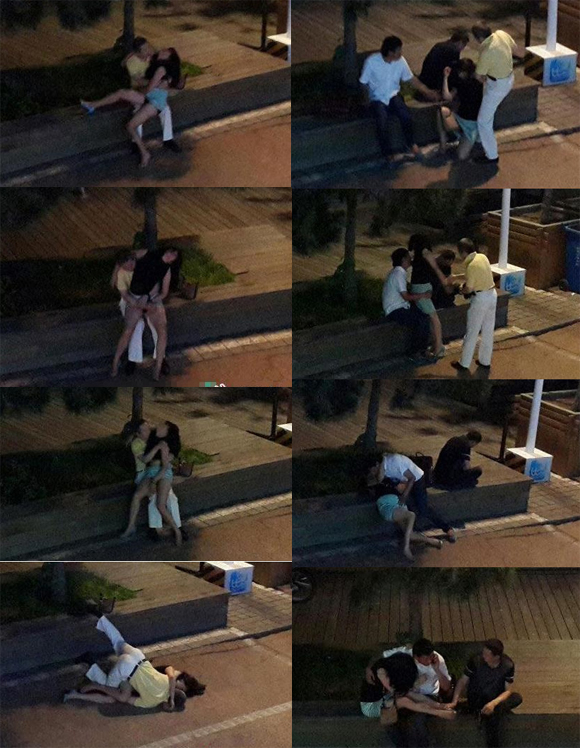 중국에서 남성들이 만취한 여성을 길거리에서 번갈아 성추행하고 있다. /온라인커뮤니티 사진 캡처