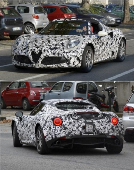 10일 월드카팬스는 위장막으로 가려진 채 테스트 드라이브 중인 이탈리아 자동차 브랜드 알파 로메오의 스포츠카 4C의 고성능 모델 4C 쿼드리포글리오 베르데의 스파이샷을 공개했다. / 월드카팬스 캡처