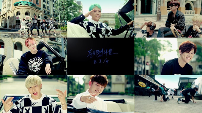 B.I.G 국민표 벤지 건민 희도 제이훈(가운데 위부터 시계방향으로)이 개인 팬을 자랑했다. /GH 제공