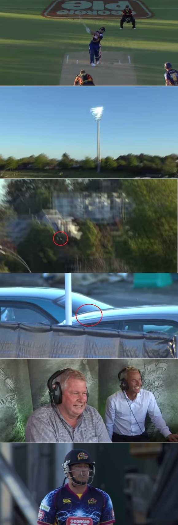 뉴질랜드 크리켓 경기에서 배트맨의 타구가 해설자 소유의 자동차 지붕을 맞히고 있다. / 유튜브 영상 캡처