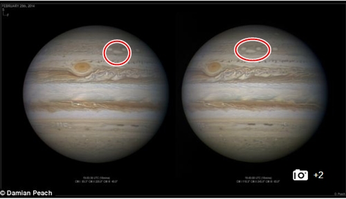 목성 트리플 태풍(빨간 동그라미) 포착에 네티즌들이 비상한 관심을 보이고 있다. / 데일리메일 캡처
