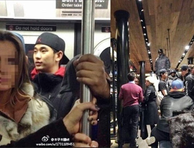누리꾼이 배우 김수현을 뉴욕 지하철에서 우연히 만나 그의 사진을 포착했다. 자연스러운 그의 사진은 중국의 SNS 웨이보를 통해 화제를 모았다./웨이보 캡처