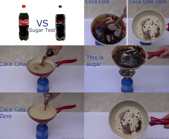최근 유튜브와 페이스북 등에 일반 코카콜라와 코카콜라 제로에 든 설탕량을 비교 실험하는 영상이 올라와 누리꾼들의 눈길을 끌고 있다. /유튜브 영상 화면 캡처