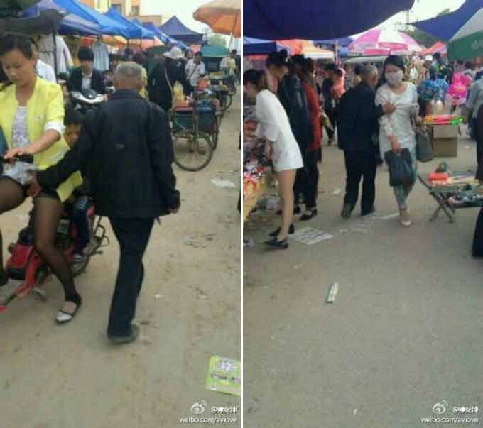 중국 시장거리에서 걸어가는 여성들의 중요부위를 뻔뻔하게 만지는 할아버지의 사진이 공개됐다. /온라인 커뮤니티