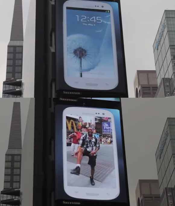 뉴욕 축구장 길이 옥외광고판이 맨해튼 중심가에 들어서면서 국내 기업들도 이 곳에 광고를 선보이는지에 대한 관심이 증폭되고 있다. / 유투브 캡처