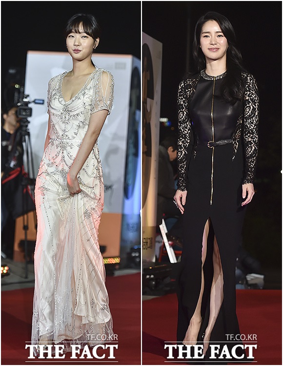 충무로 라이징 스타 김고은(왼쪽)과 임지연이 아름다운 드레스 자태를 뽐냈다./이효균 최진서 기자