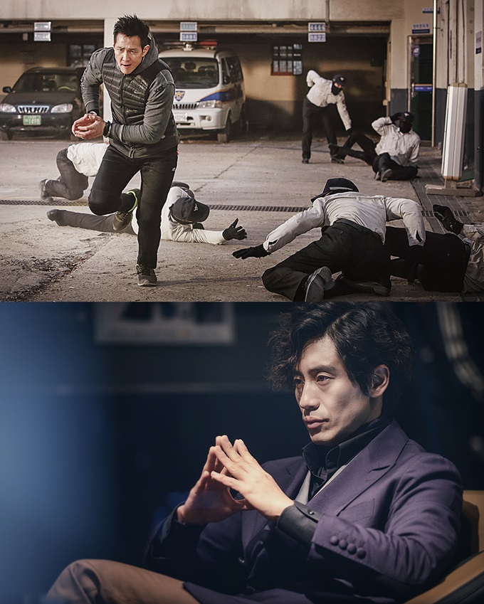 영화 빅매치는 익호 역할의 이정재(위)와 에이스 역 신하균의 긴장감 넘치는 연기 대결이 포인트다./영화 스틸