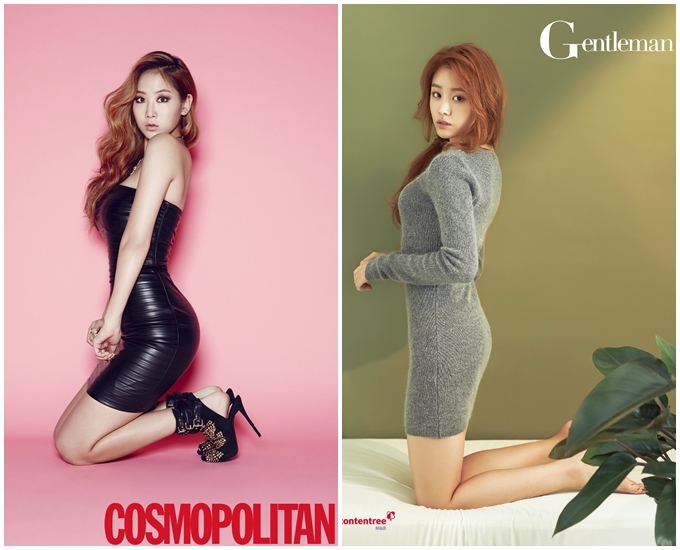 씨스타 소유(왼쪽)와 시크릿 송지은이 각자 화보를 촬영하고 아름다운 몸매를 뽐냈다. /코스모폴리탄, 젠틀맨 제공