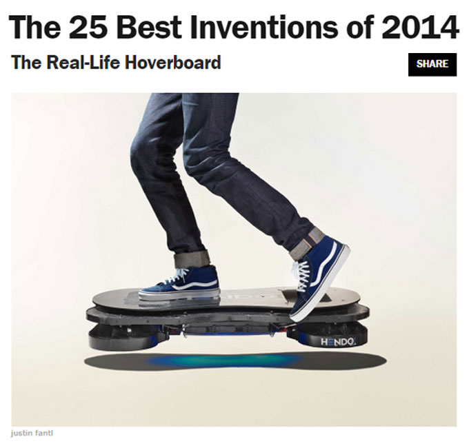 미국 시사주간지 타임 홈페이지에 호버보드를 포함한 올해 최고의 발명품 25가지가 발표됐다. /TIME 홈페이지 캡처