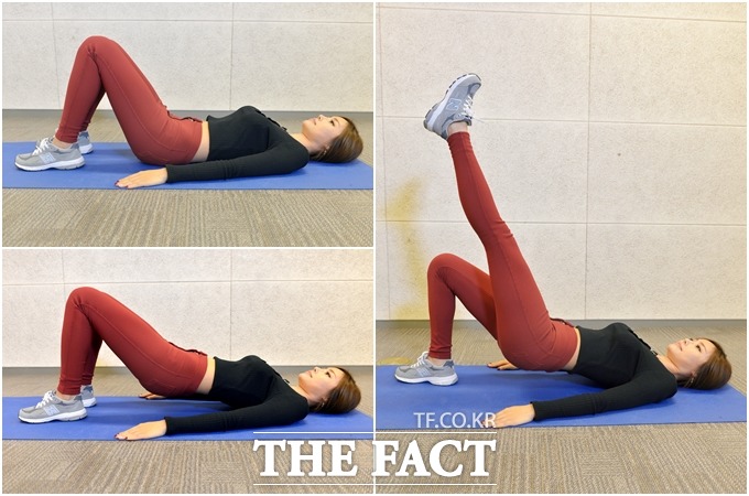 바닥에 누워 전신 근육 자극에 도움이 되는 운동을 해보자.