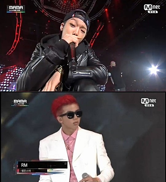 바비(위)와 랩몬스터가 3일 홍콩에서 열린 2014 MAMA에서 보여준 무대와 래핑으로 논란의 중심에 섰다. /Mnet 2014 MAMA 방송화면 캡처
