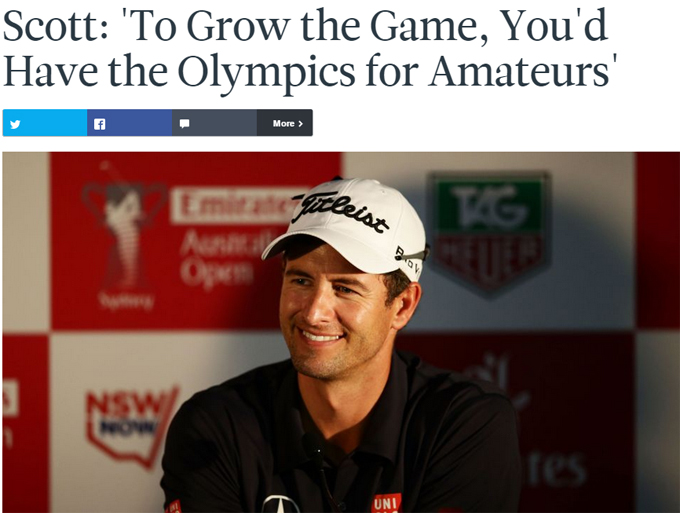 아담 스콧이 10일 미국 골프전문매체 골프닷컴과 인터뷰에서 2016 히우데자네이루 올림픽에는 프로보다 아마추어 선수가 출전하는 것이 골프의 발전에 도움이 될 것이라고 말했다. / 골프닷컴 캡처