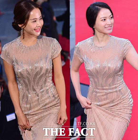 조여정 천우희가 완벽하게 같은 드레스를 입고 같은 레드카펫을 밟았다. 조여정 천우희가 같은 드레스를 입고 한 시상식에 선 것은 다른 대행사를 거치며 생긴 실수로 알려졌다. /남윤호 기자