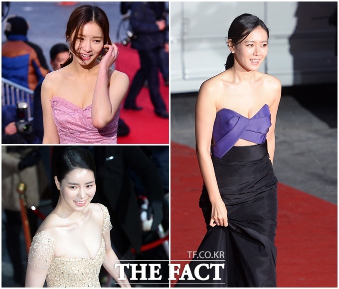 제35회 청룡영화상이 17일 오후 서울 종로구 세종문화회관에서 열린 가운데 배우 신세경(왼쪽 위부터 시계방향), 손예진, 임지연이 레드 카펫을 통해 시상식장에 입장하고 있다./이효균-남윤호 기자