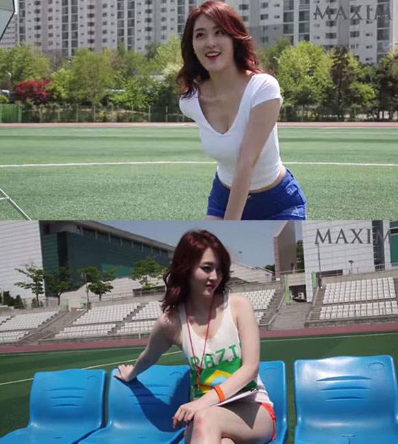 신아영 아나운서가 지난 6월 남성지 맥심 (Maxim)에 실린 사진이 재조명되고 있다. 신아영은 잘록한 허리와 탄력 넘치는 몸매로 남성들의 시선을 독차지했다. / 맥심 코리아 제공