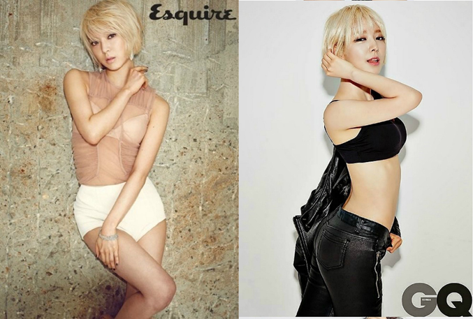 초아가 매끈한 각선미부터 볼륨 있는 S라인에 이르기까지 훌륭한 몸매를 자랑해 팬들의 관심을 끌고 있다. / 에스콰이어 제공(왼쪽), GQ제공
