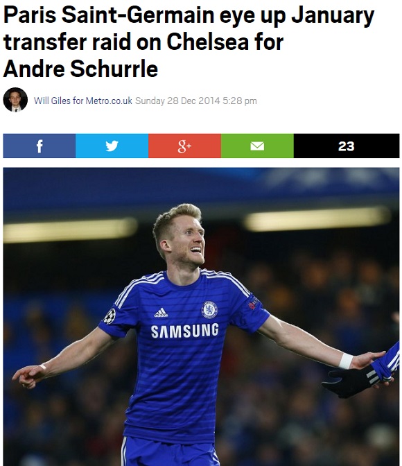 영국 메트로는 29일 첼시 쉬얼레의 PSG 이적설을 보도했다. / 메트로 홈페이지 캡처