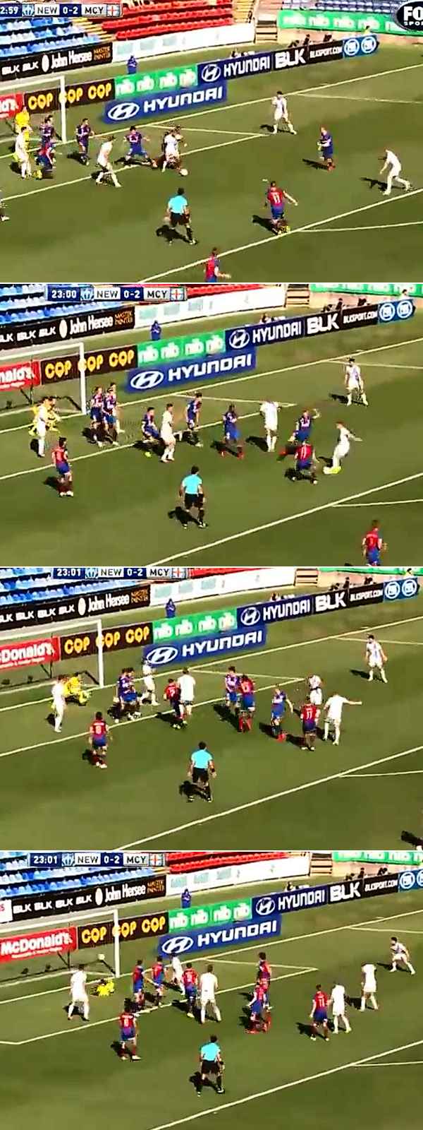 멜버른 시티 공격수 데미안 더프가 30일 열린 뉴캐슬 유나이티드 제츠와 원정 경기에서 전반 24분 골을 터뜨리고 있다. / 유튜브 영상 캡처