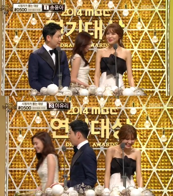 방송인 신동엽(위 왼쪽)은 2014 MBC 연기대상 MC로 나서 특유의 유머 감각을 뽐냈다. / 2014 MBC 연기대상 방송 캡처