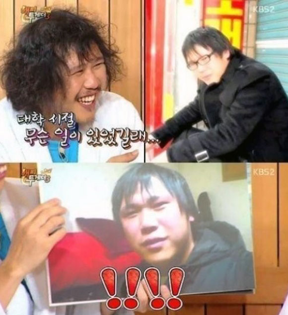 육중완이 나 혼자 산다에서 현재 몸무게가 94kg임을 공개했다. 육중완은 과거 방송에서 대학 시절 날씬했던 사진을 보여주는 등 다이어트에 대한 의지를 불태워왔다. /KBS 2TV 해피투게더 캡처