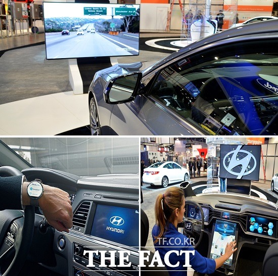 현대차는 이번 전시회에서 웨어러블 기기 스마트 워치를 연결한 차세대 블루링크와 애플, 구글사의 스마트폰 서비스를 연동한 인포테인먼트 시스템, 운전자의 안전성과 편의성을 높여주는 첨단 주행보조시스템인 스마트 ADAS, 전면 윈드실드 글라스에 주행 및 안전 정보를 표시해주는 증강현실 헤드업 디스플레이(HUD) 등 17종의 신기술을 전시한다.
