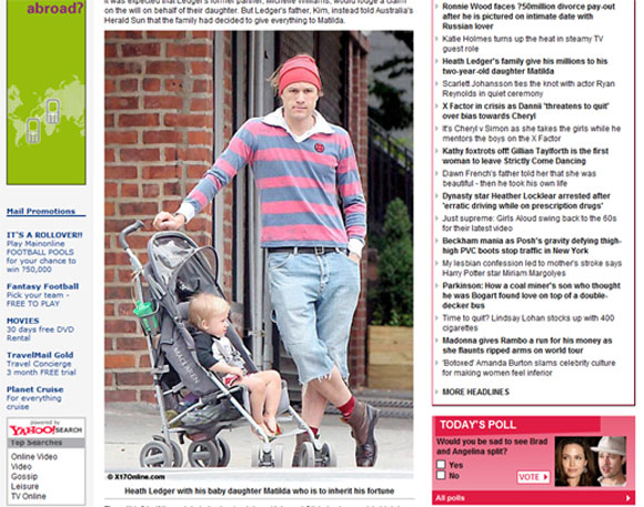 영국 데일리메일은 지난 2008년 마틸다 레저가 히스 레저의 전 유산을 상속받는다고 보도했다./ 데일리메일 캡처