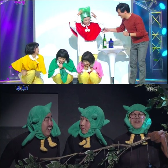 개그콘서트의 사둥이는 아빠 딸과 부엉이는 김치녀와 낭떠러지 추락사를 소재로 다뤄 논란이 됐다. / 개그콘서트 방송 캡처