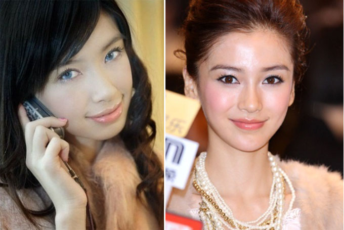 안젤라 베이비의 성형설이 또다시 불거지고 있다. 안젤라 베이비의 남자친구 황효명은 지난해 5월 중국 매체와 인터뷰에서 그의 성형에 대한 소문을 일축한 바 있다. 성형 전과 후(왼쪽부터). / 온라인 커뮤니티 캡처