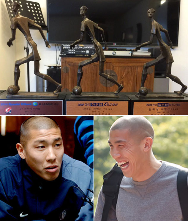 2005년 11월 국가대표팀 평가전을 마친 후 인터뷰에 응한 차두리(아래 왼쪽)와 2014년 10월 슈틸리케호 합류하며 웃고 있는 차두리(아래 오른쪽). /차두리 트위터, 더팩트 DB