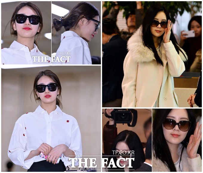 미쓰에이 수지와 소녀시대 서현이 각각 16일, 15일 김포국제공항에 선글라스로 공항패션을 완성해 팬들의 눈길을 사로잡았다./김슬기 기자
