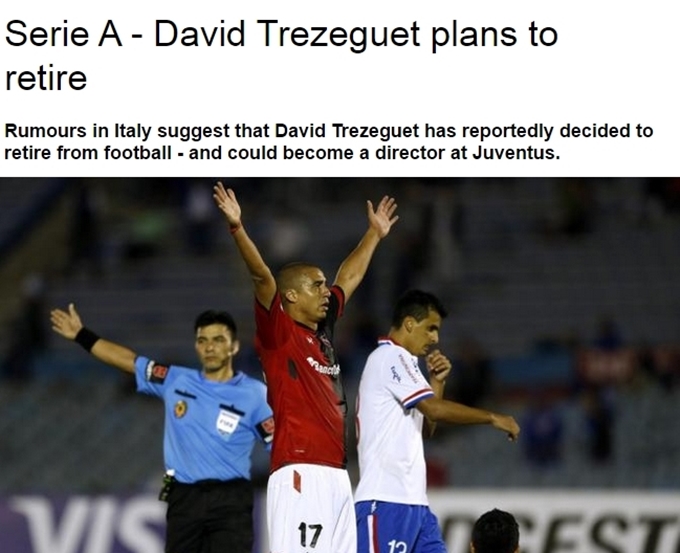 다비드 트레제게(가운데)가 20일 유벤투스의 스포츠 디렉터로 활동할 것이라는 전망이 나왔다. / 유로스포트 홈페이지 캡처