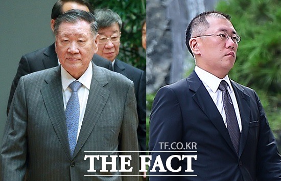 정몽구·정의선 父子 글로비스 보유 주식 13% 재매각 추진 5일 현대자동차그룹은 정몽구 회장(왼쪽)과 정의선 부회장이 시간외 대량매매(블록딜) 방식으로 보유하고 있는 현대글로비스 주식 13%가량을 재매각하기로 결정했다고 밝혔다. / 더팩트 DB