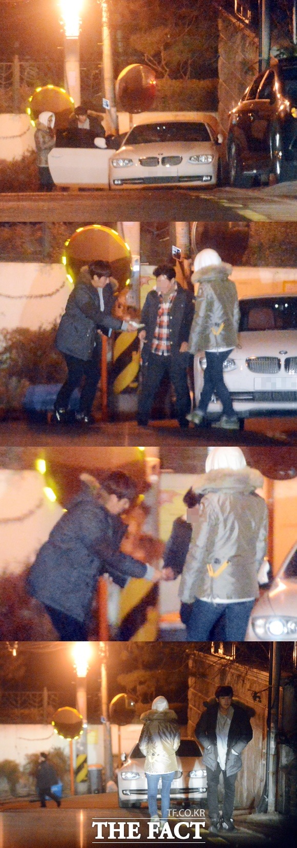 기사님 안전 운전 감사합니다 손호준과 김소은(오른쪽)이 대리 기사에게 정중히 인사한 뒤 발걸음을 옮기고 있다. /배정한 기자