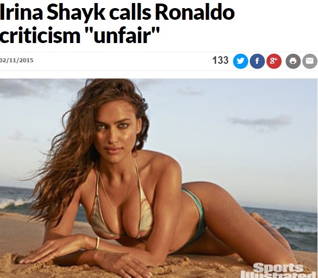 샤크 호날두 옹호 이리나 샤크가 전 남자 친구인 크리스티아누 호날두에 대한 비난이 공정하지 못하다고 밝혔다. / 마르카 홈페이지 캡처