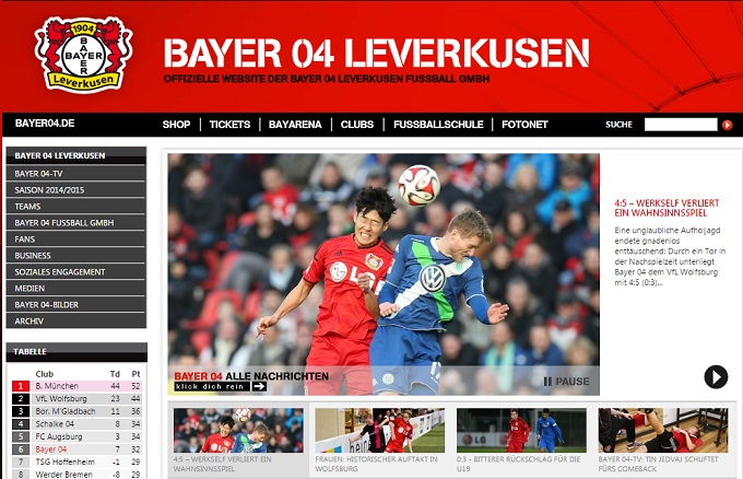 손흥민 메인 장식 손흥민이 14일 열리 볼프스부르크전에서 해트트릭을 폭발하며 레버쿠젠 홈페이지 메인을 장식했다. / 레버쿠젠 홈페이지 캡처