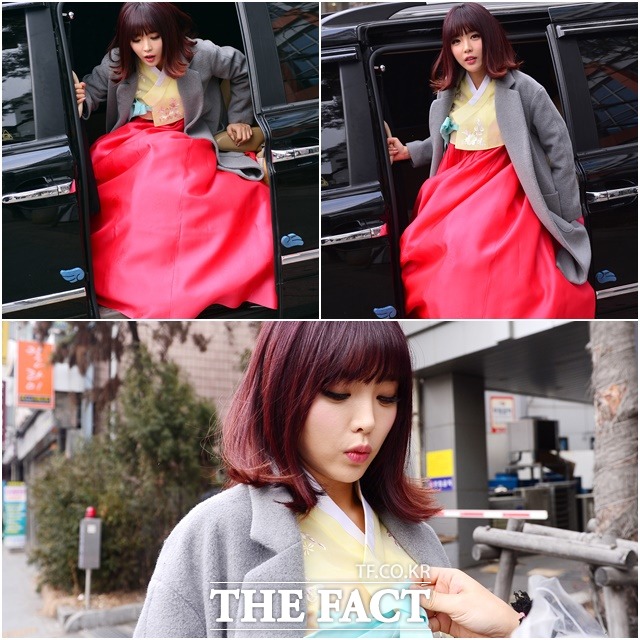 홍 새댁이 돌아왔어요  홍진영이 언론사 한복 인터뷰를 위해 고운 자태를 뽐내고 있다. /남윤호 기자