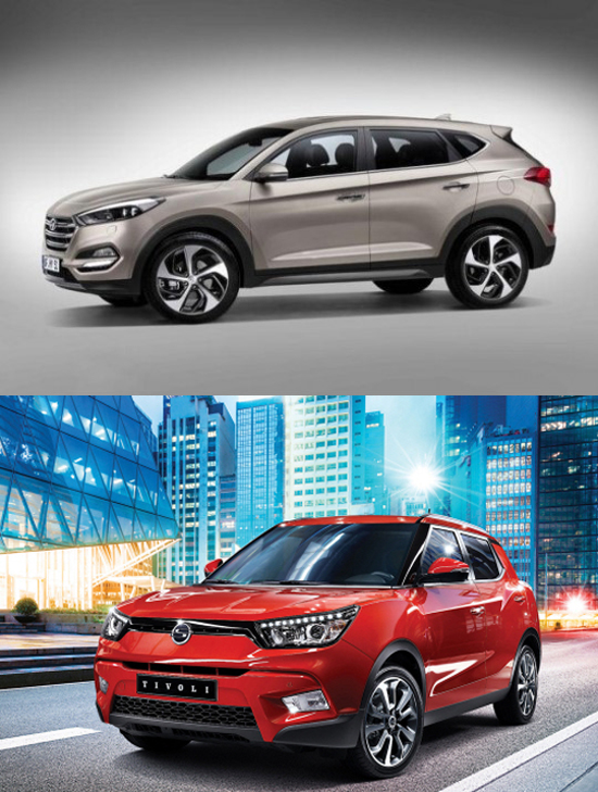 국내 완성차 업계, 기존 라인 신차 선보여 현대기아차는 올해 투싼과 아반떼, K5 등 주력 차종의 신형 모델을 출시한다. 쌍용차는 올해 티볼리를 출시해 SUV 명가의 자존심 되찾기에 나선다. 출시 예정인 현대차의 올 뉴 투싼(사진 위)과 쌍용차의 티볼리. / 현대차, 쌍용차 제공