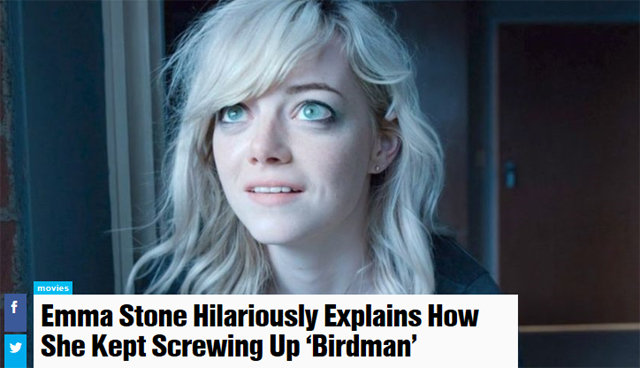 엠마 스톤, 감독이 윽박질러 힘들었어요 제87회 아카데미 시상식에서 4관왕의 영예를 안게 된 버드맨 (Birdman)에 출연한 엠마 스톤이 알레한드로 곤잘레스 이냐리투 감독과의 에피소드를 고백해 이목을 끌었다. /MTV 캡처